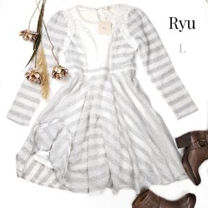 New Ryu Grey White Striped Sweater Dress Size L